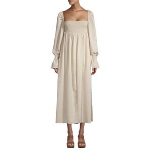 NWT WeWoreWhat Women's Smocked Peasant Midi Dress, size S Cream, On Off Shoulder
